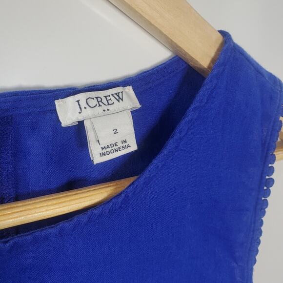 J Crew linen and Cotton blend decorative blue tank top Size 2 - Picture 5 of 6